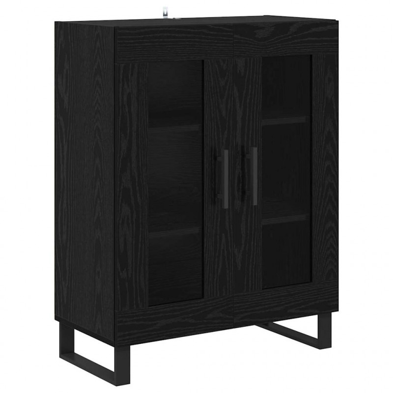 Highboard 2 pcs Czarny Dąb Drewno inżynieryjne i szkło