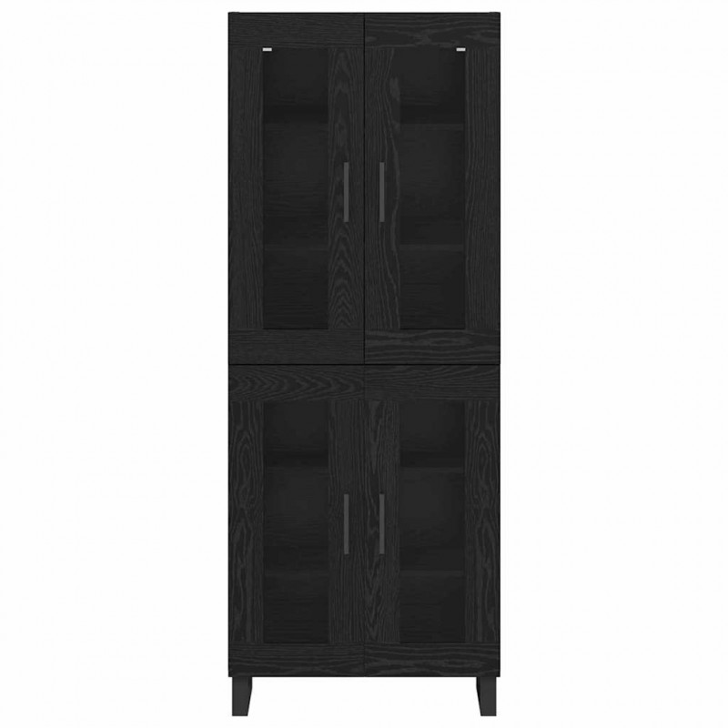 Highboard 2 pcs Czarny Dąb Drewno inżynieryjne i szkło