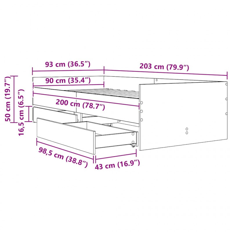 Ramka łóżka Dąb rzemieślniczy 90 x 200 cm Lite drewno sosnowe