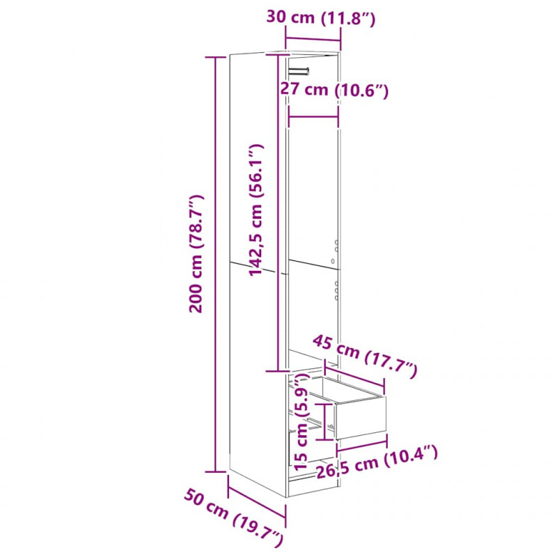 Garderoba Czarny Dąb 50 x 30 x 200 cm Materiał drewnopochodny