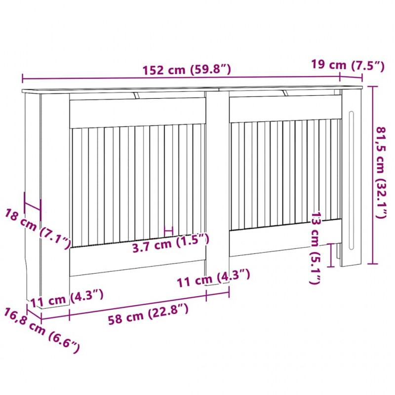 Pokrywa Grzejnika 2 pcs Czarny 152 x 19 x 81,5 cm