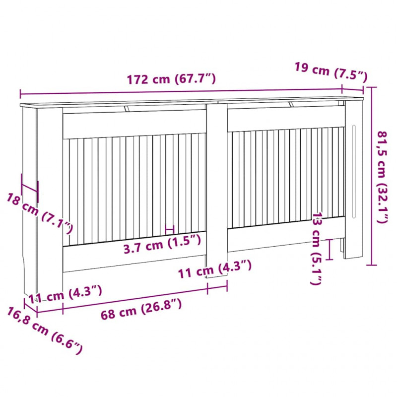 Pokrywa Grzejnika 2 pcs Szary 172 x 19 x 81,5cm