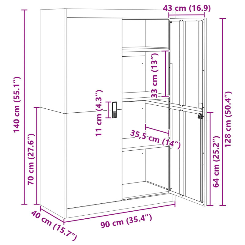 Szafka do przechowywania Czarny 90 x 40 x 140 cm Stal