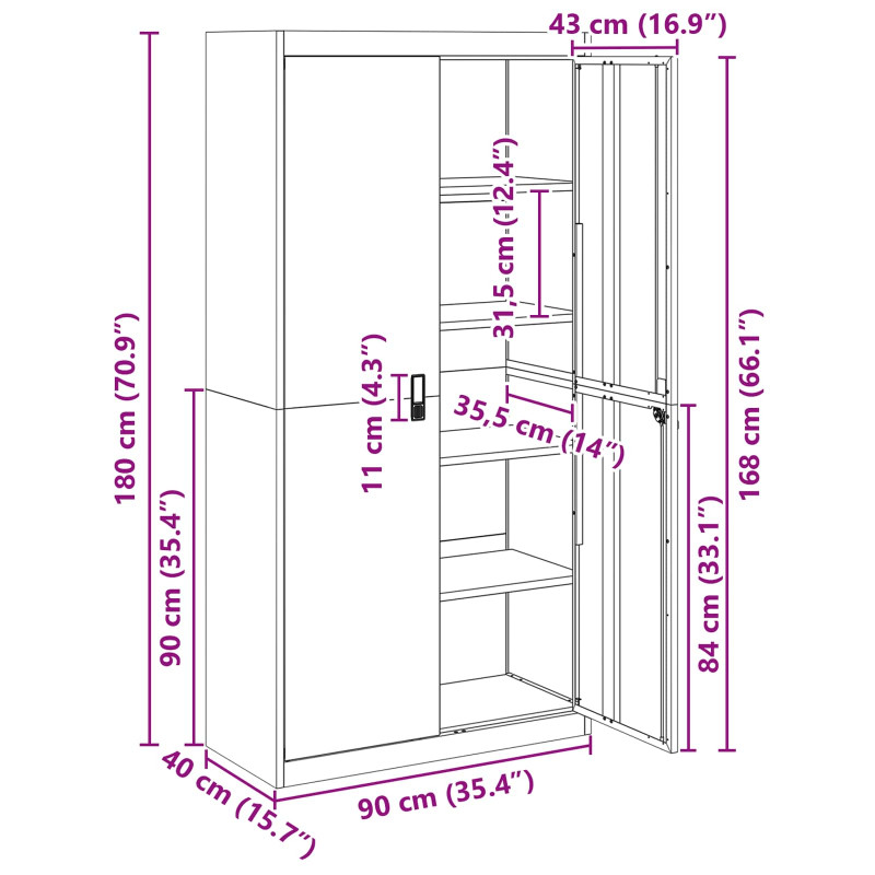 Szafka do przechowywania Antracyt 90 x 40 x 180 cm Stal