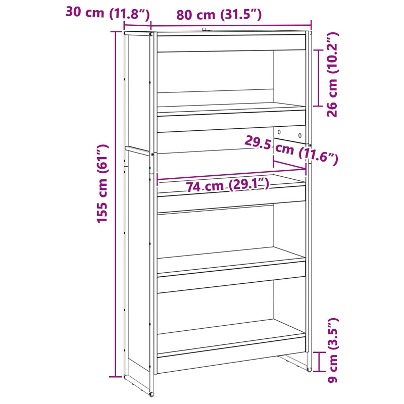 Szafka na książki 2 pcs Czarny Dąb 80 x 30 x 155 cm