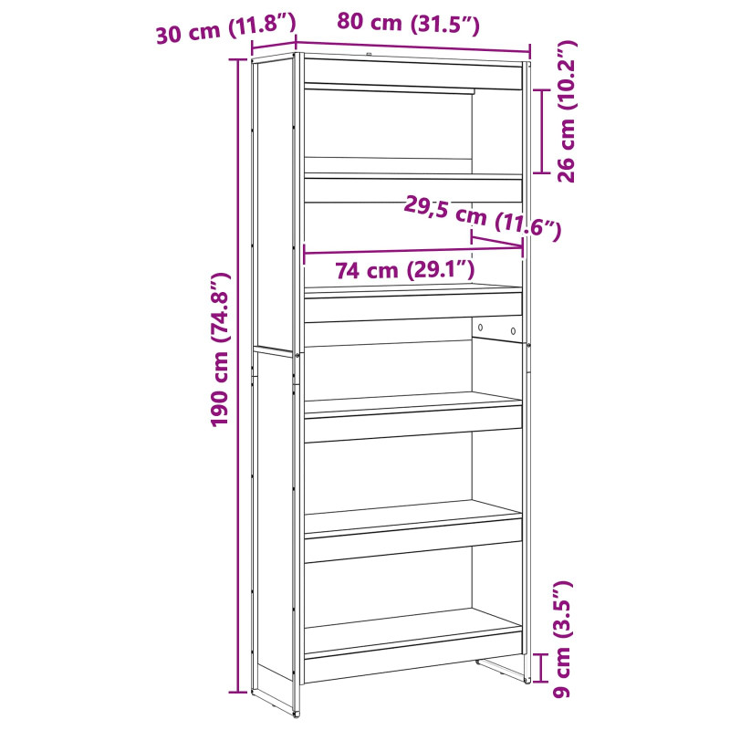 Szafka na książki 2 pcs Czarny Dąb 80 x 30 x 155 cm