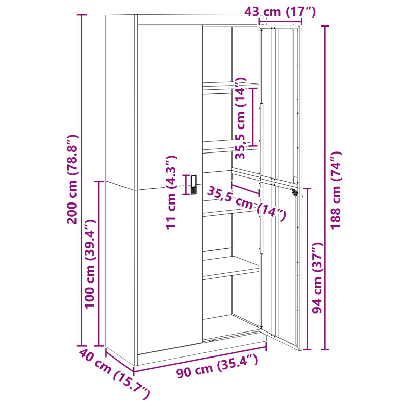 Szafka do przechowywania Biały 90 x 40 x 200 cm Stal