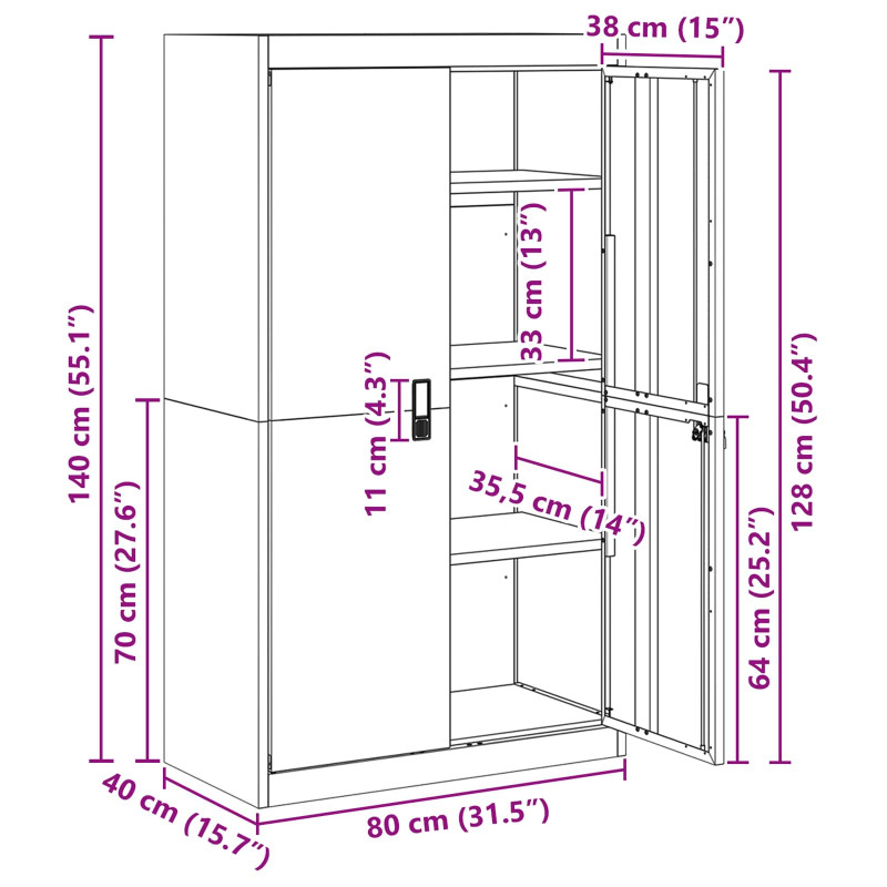 Szafka do przechowywania Czarny 80 x 40 x 140 cm Stal