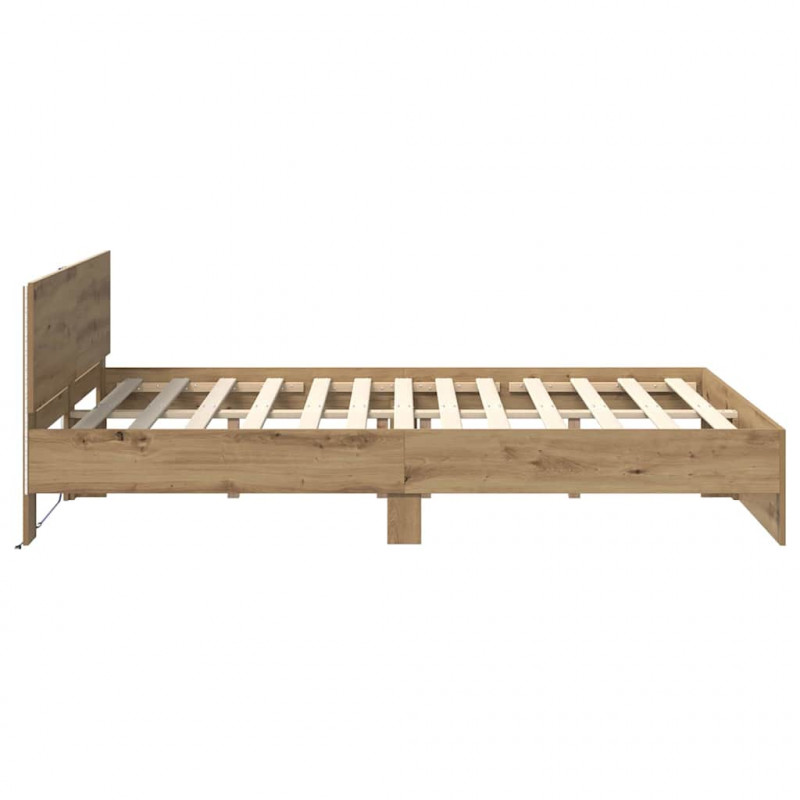 Ramka łóżka Ze LED Lights Dąb rzemieślniczy 135 x 190 cm