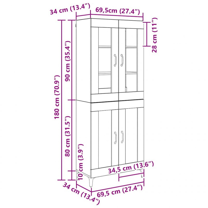 Highboard Stare drewno 69,5 x 34 x 180 cm