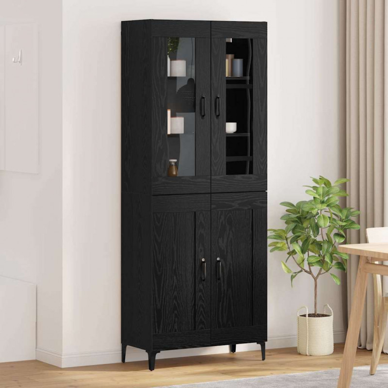 Highboard Czarny Dąb 69,5 x 34 x 180 cm Materiał drewnopochodny