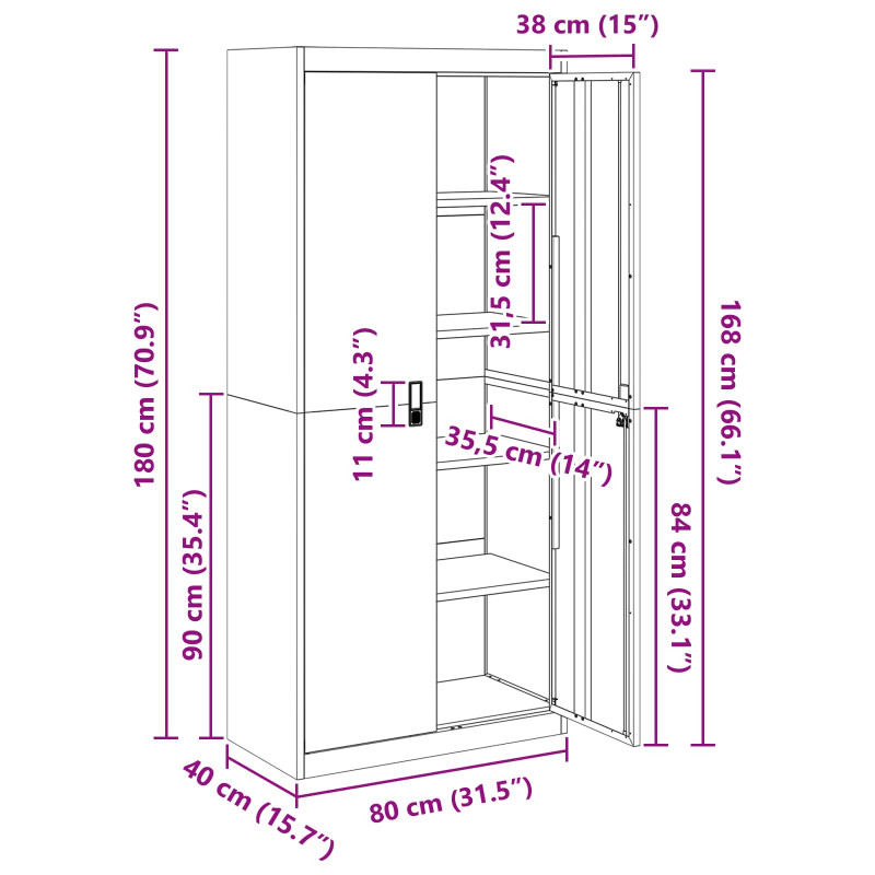 Szafka do przechowywania Biały 80 x 40 x 180 cm Stal