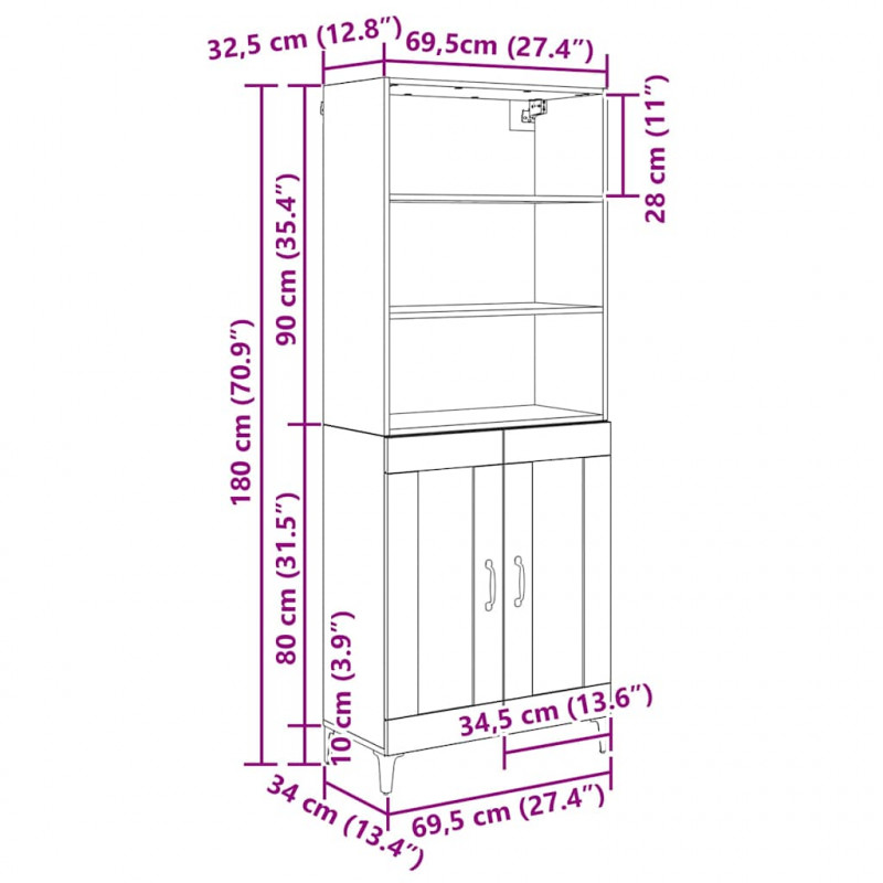 Highboard 2 pcs Stare drewno Materiał drewnopochodny