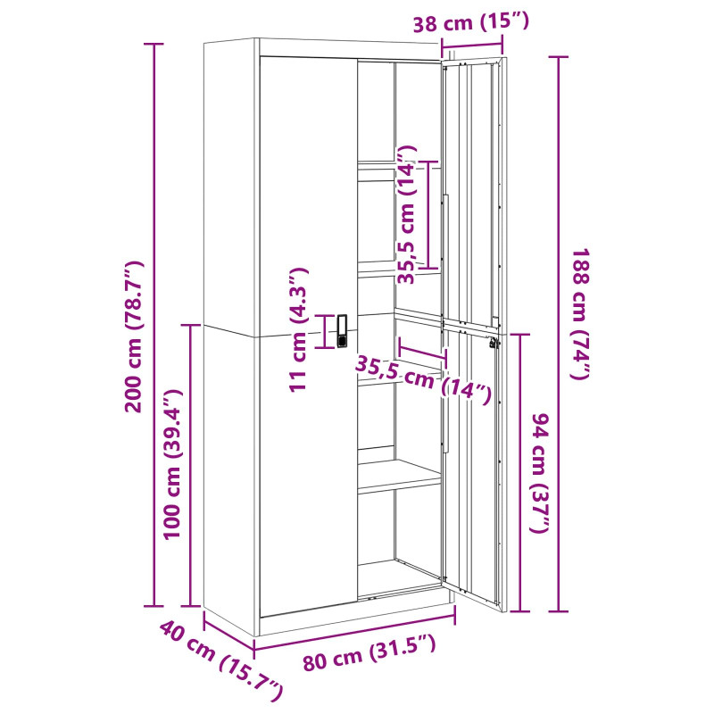 Szafka do przechowywania Czarny 80 x 40 x 200 cm Stal