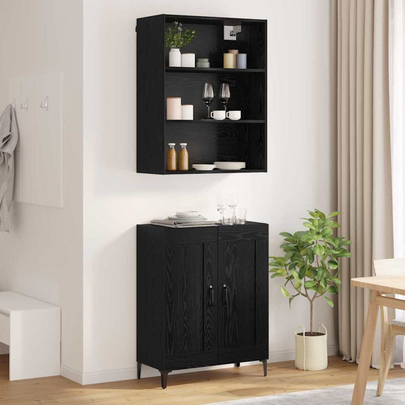 Highboard 2 pcs Czarny dąb Materiał drewnopochodny