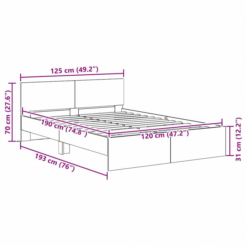 Ramka łóżka Ze LED Lights Dąb rzemieślniczy 120 x 190 cm