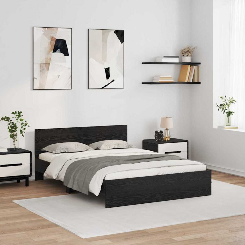 Ramka łóżka Czarny Dąb 140 x 200 cm Materiał drewnopochodny