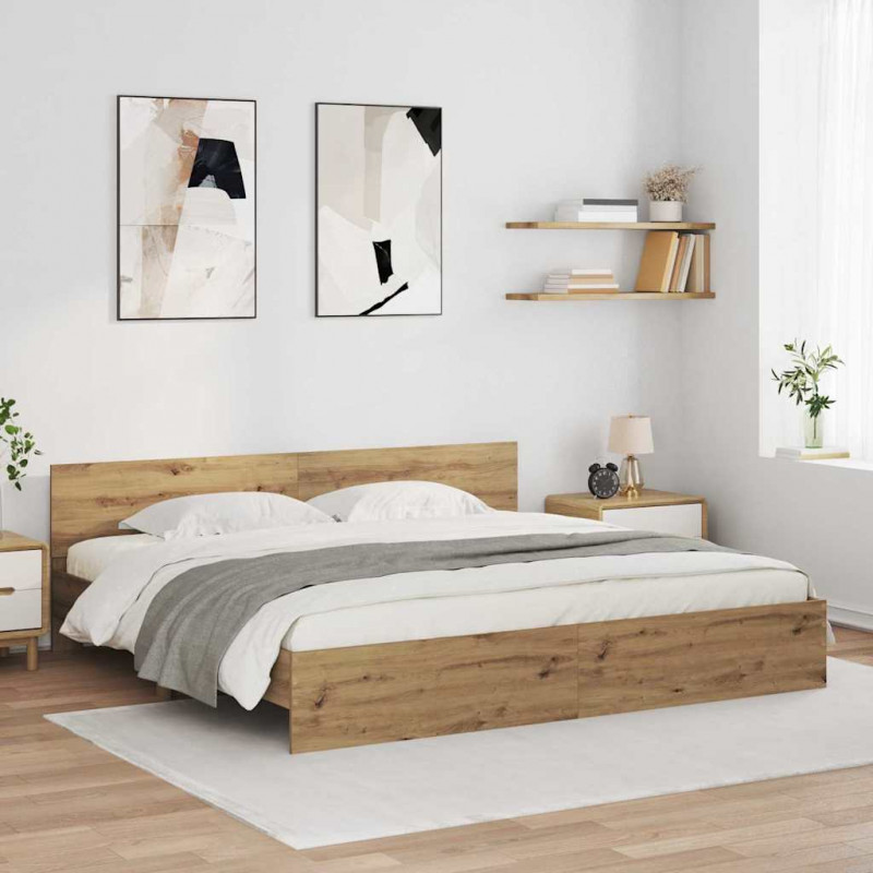 Ramka łóżka Ze LED Lights Dąb rzemieślniczy 200 x 200 cm