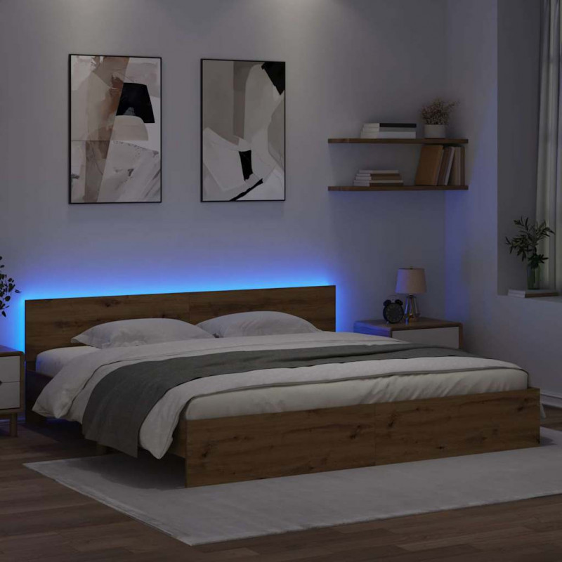 Ramka łóżka Ze LED Lights Dąb rzemieślniczy 200 x 200 cm