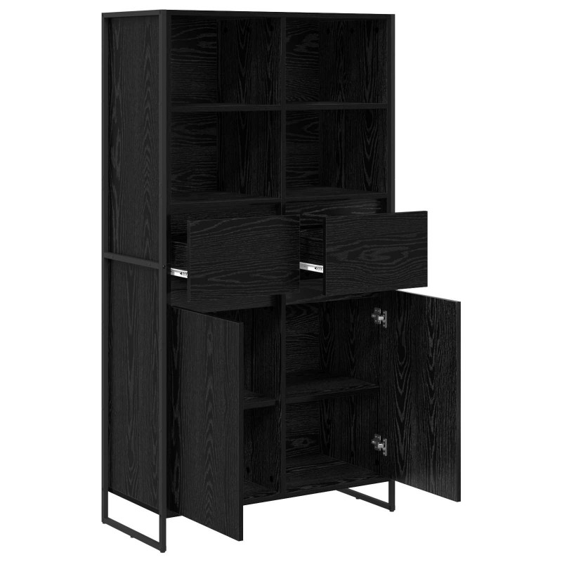 Bufet z szufladą 2 pcs Czarny Dąb 81 x 36 x 150.5 cm