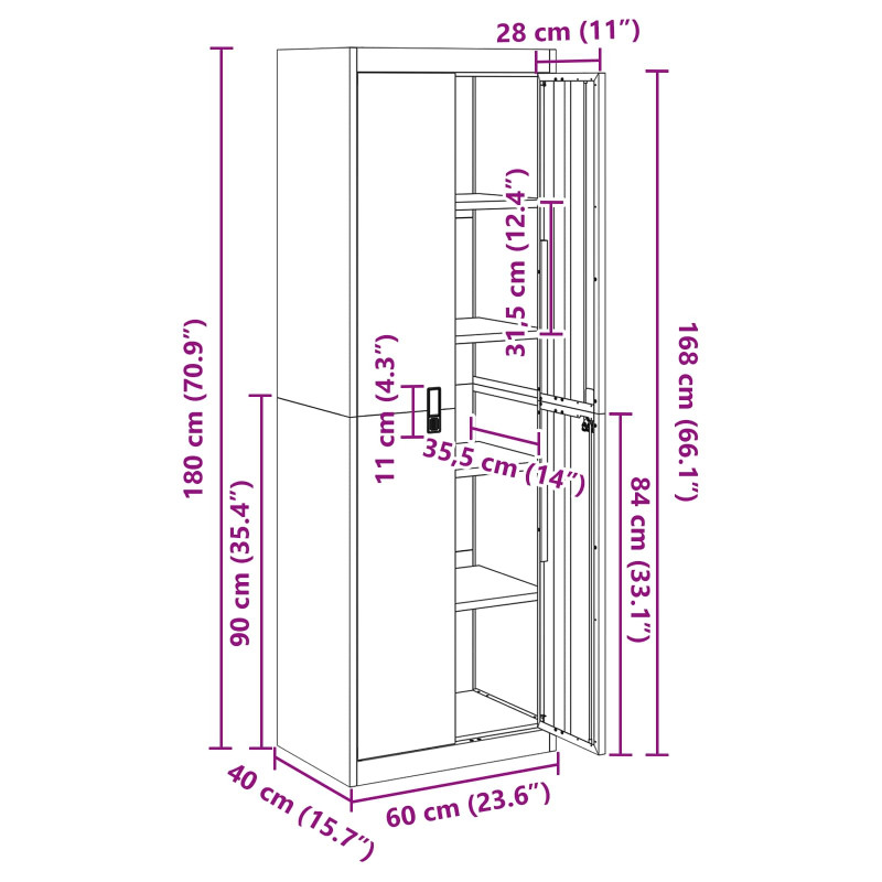 Szafka do przechowywania Biały 60 x 40 x 180 cm Stal