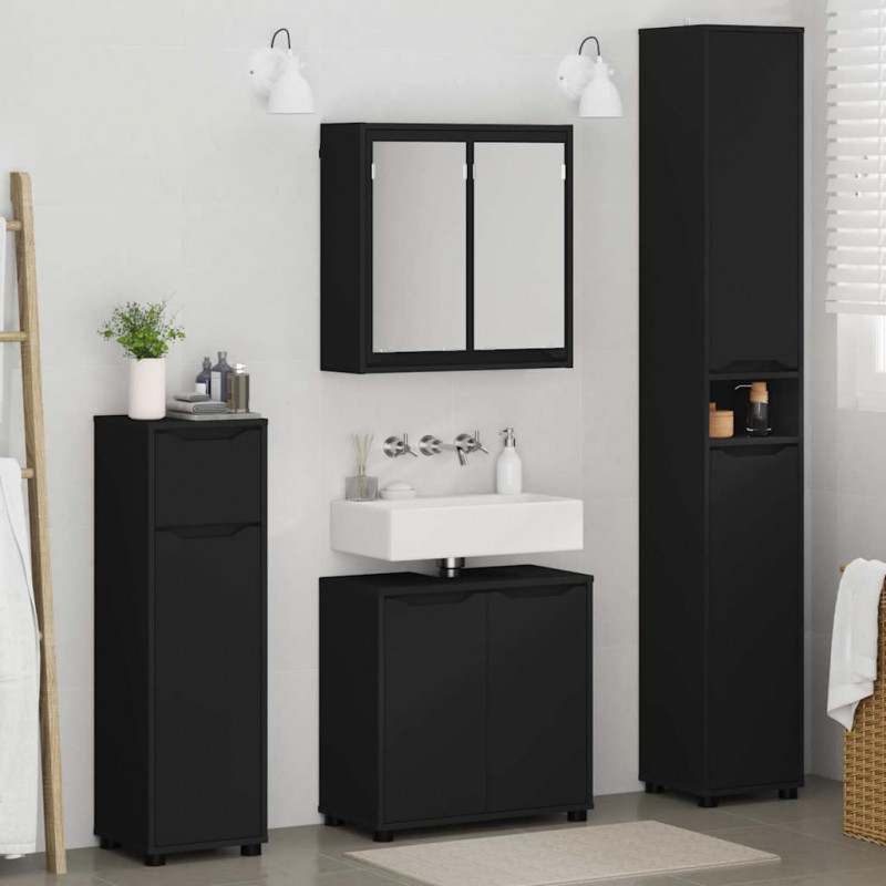 Zestaw mebli łazienkowych 4 pcs Czarny Materiał drewnopochodny