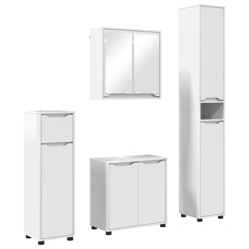 Zestaw mebli łazienkowych z szufladą 4 pcs Wysoki połysk biały