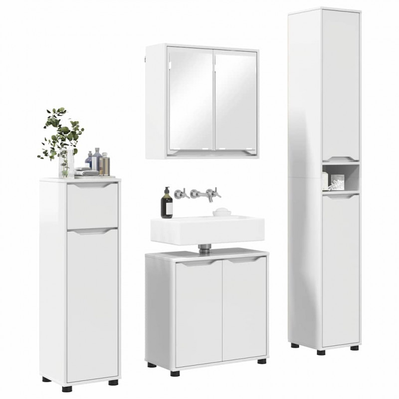 Zestaw mebli łazienkowych z szufladą 4 pcs Wysoki połysk biały