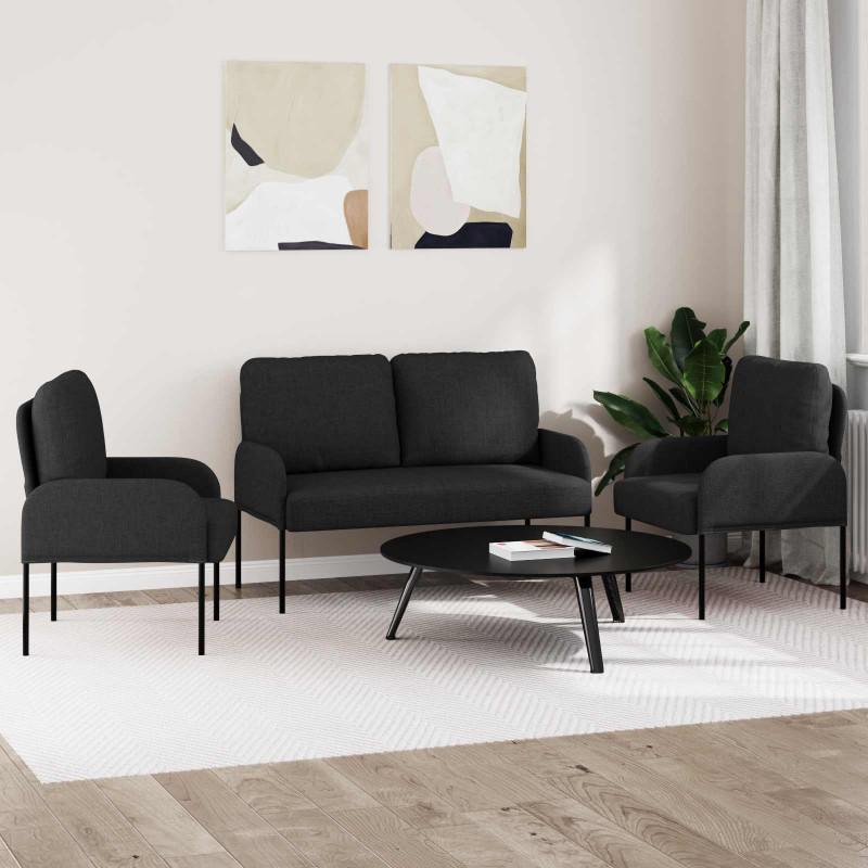 Zestawy sof z poduszką 3 pcs Czarny 115 x 56 x 80 cm sklejka