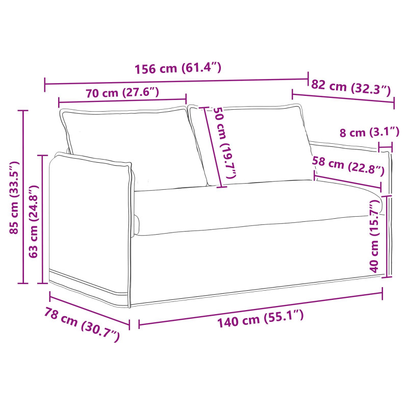 Zestaw Sof 2 pcs Niebieski 196 x 82 x 85 cm tkanina