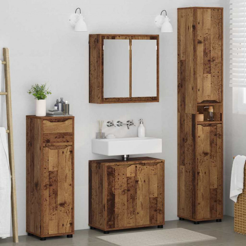 Zestaw mebli łazienkowych z szufladą z półką 4 pcs Stare drewno