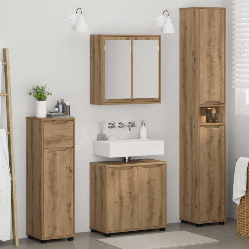 Zestaw mebli łazienkowych z szufladą 4 pcs Dąb rzemieślniczy