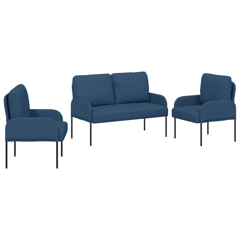 Zestawy sof z poduszką 3 pcs Niebieski 115 x 56 x 80 cm sklejka