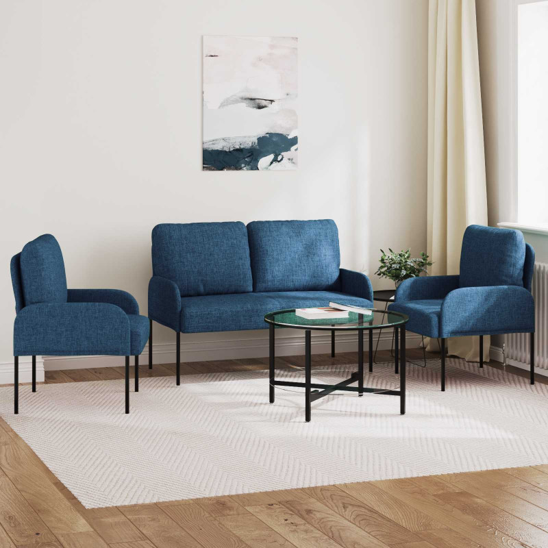 Zestawy sof z poduszką 3 pcs Niebieski 115 x 56 x 80 cm sklejka