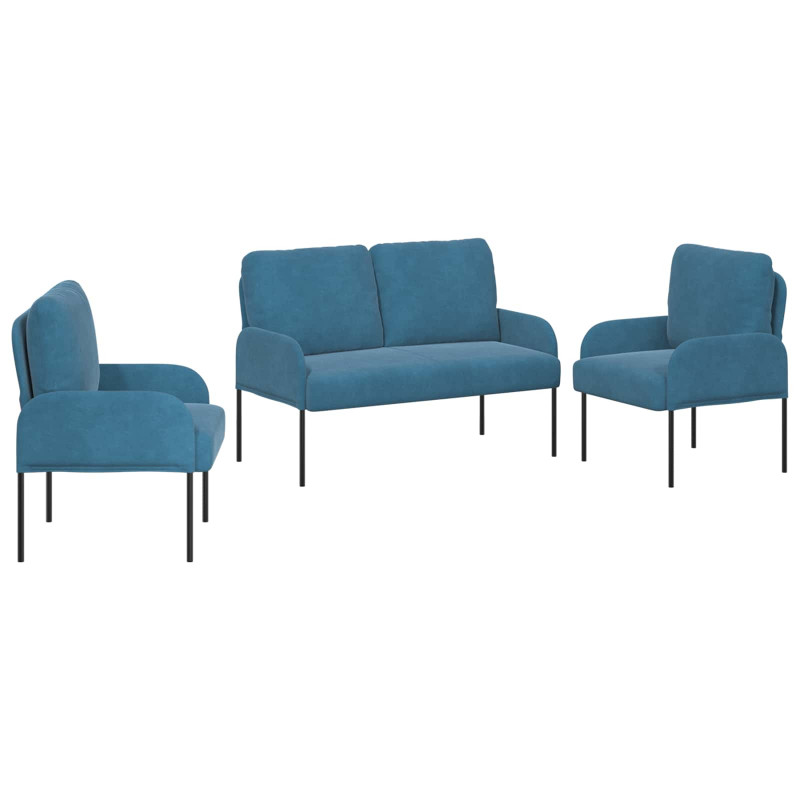 Zestawy sof z poduszką 3 pcs Niebieski 115 x 56 x 80 cm sklejka
