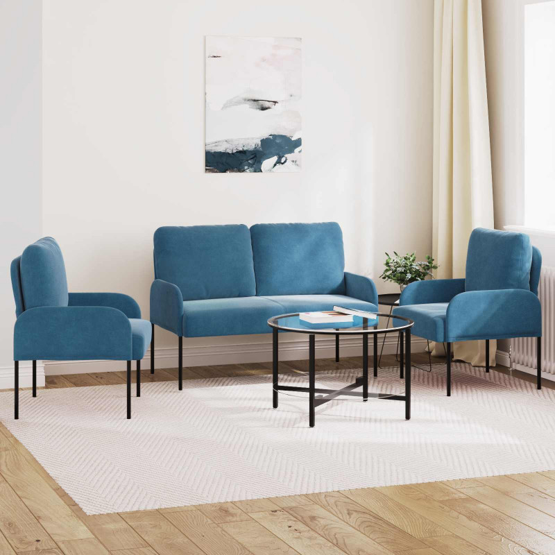 Zestawy sof z poduszką 3 pcs Niebieski 115 x 56 x 80 cm sklejka
