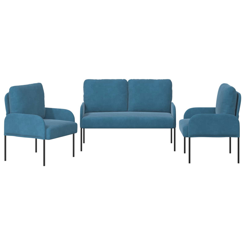 Zestawy sof z poduszką 3 pcs Niebieski 115 x 56 x 80 cm sklejka