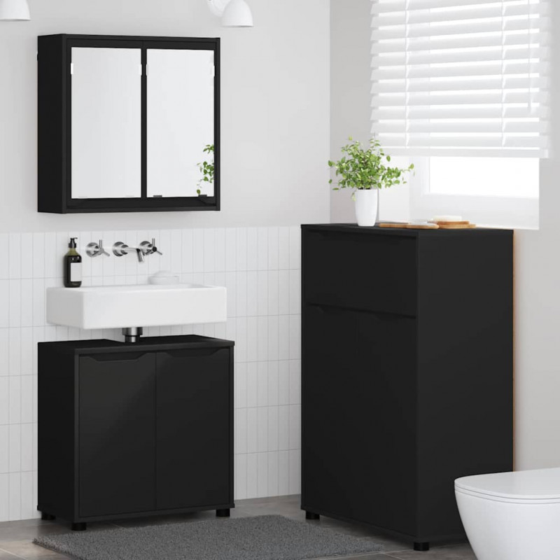 Zestaw mebli łazienkowych 3 pcs Czarny Materiał drewnopochodny