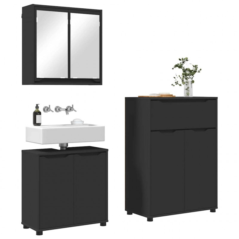 Zestaw mebli łazienkowych 3 pcs Czarny Materiał drewnopochodny