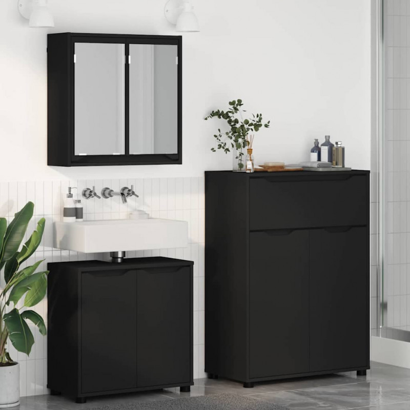 Zestaw mebli łazienkowych 3 pcs Czarny Materiał drewnopochodny