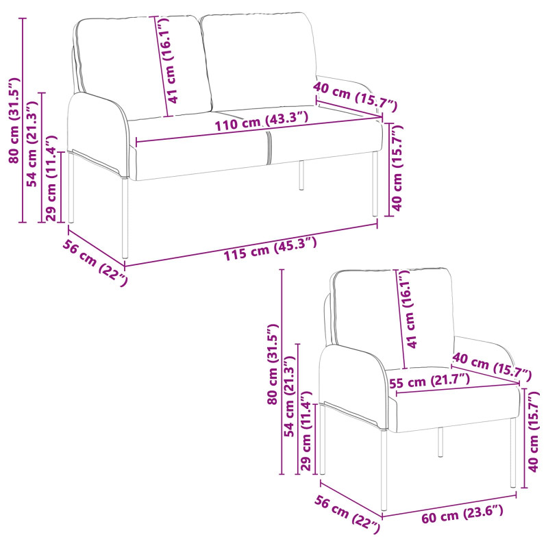 Zestawy sof 3 pcs Jasnoszary 115 x 56 x 80 cm sklejka
