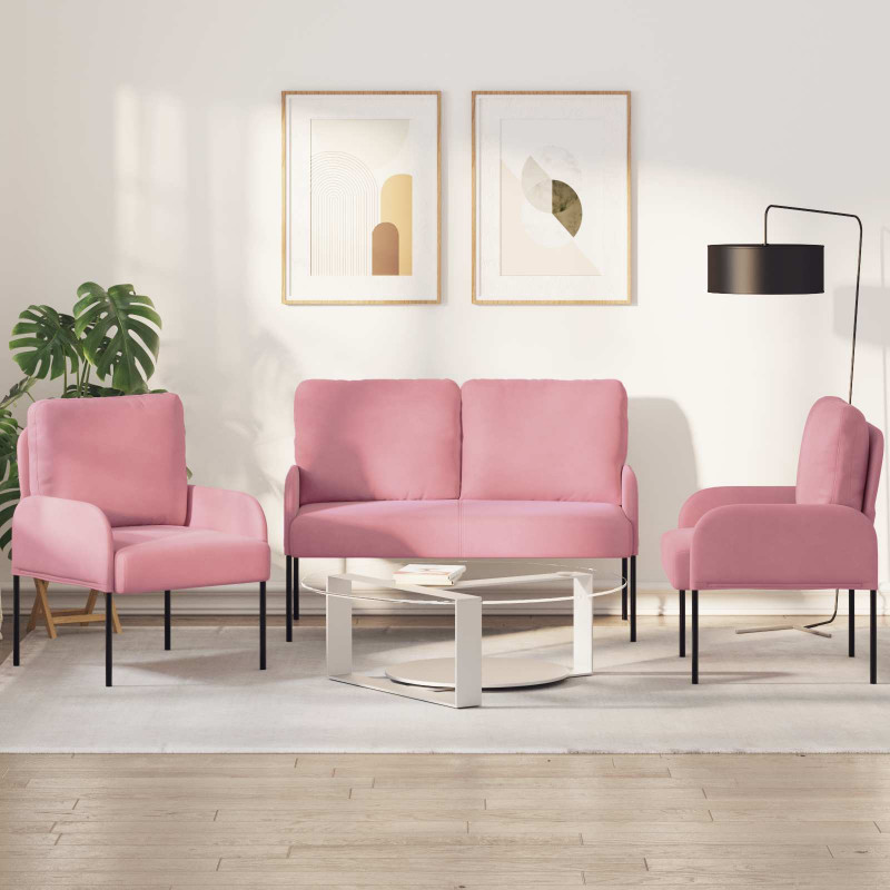 Zestawy sof z poduszką 3 pcs Różowy 115 x 56 x 80 cm sklejka