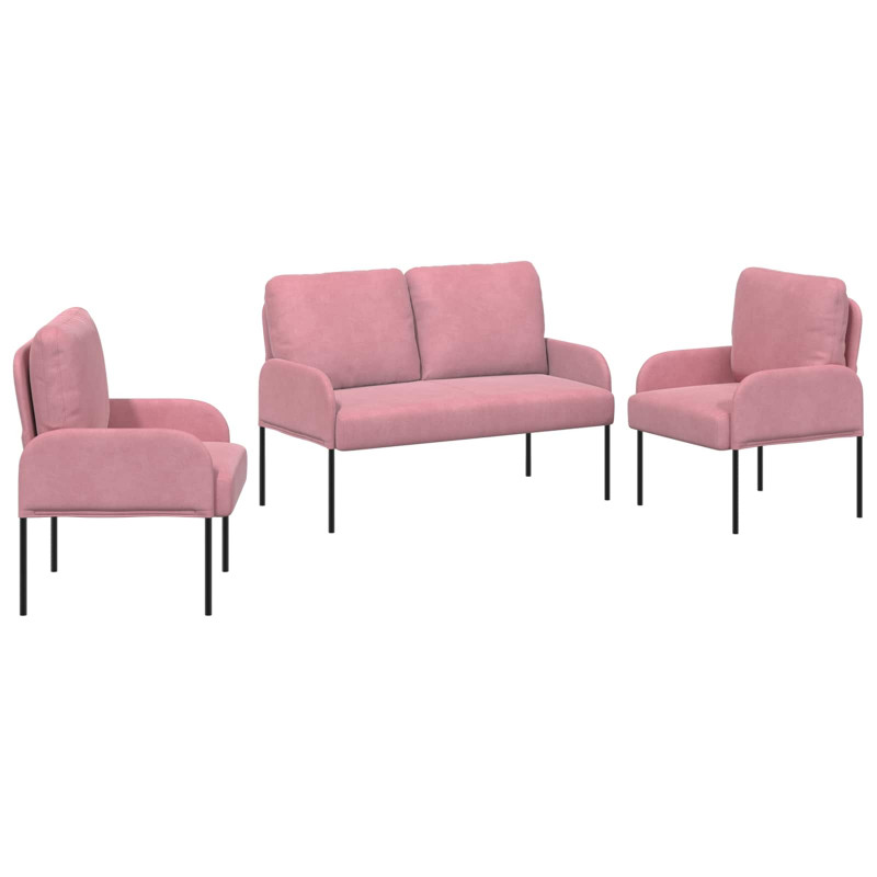 Zestawy sof z poduszką 3 pcs Różowy 115 x 56 x 80 cm sklejka