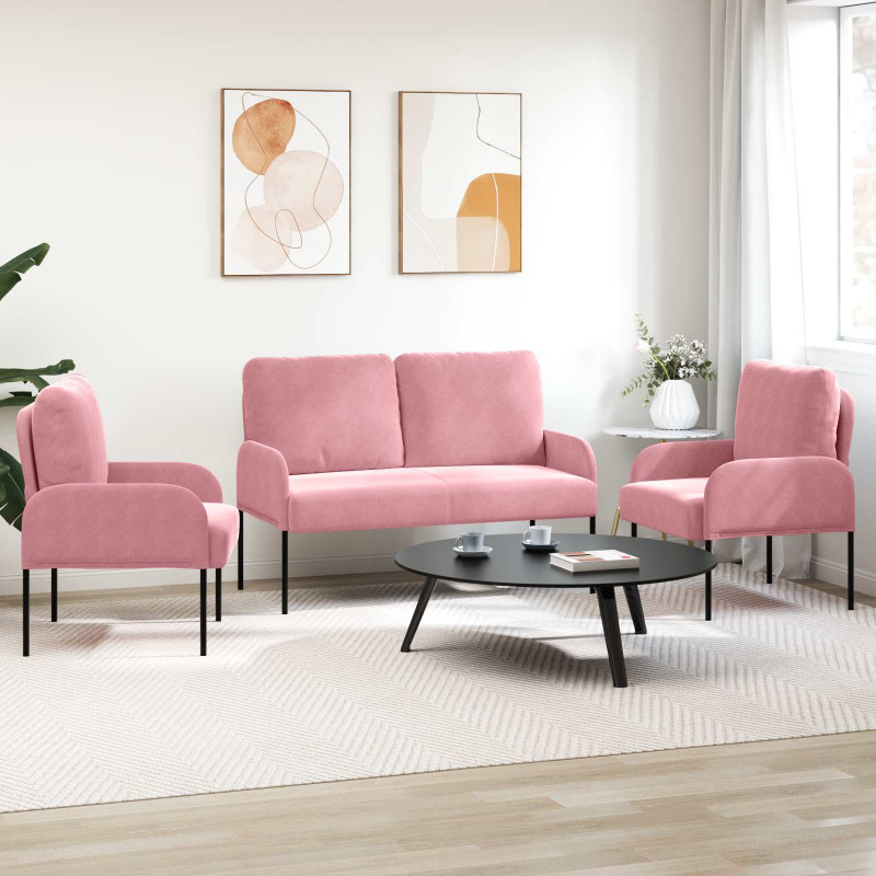 Zestawy sof z poduszką 3 pcs Różowy 115 x 56 x 80 cm sklejka