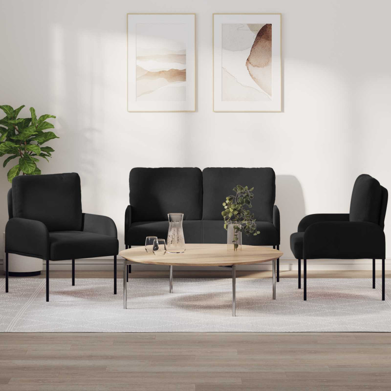 Zestawy sof z poduszką 3 pcs Czarny 115 x 56 x 80 cm sklejka
