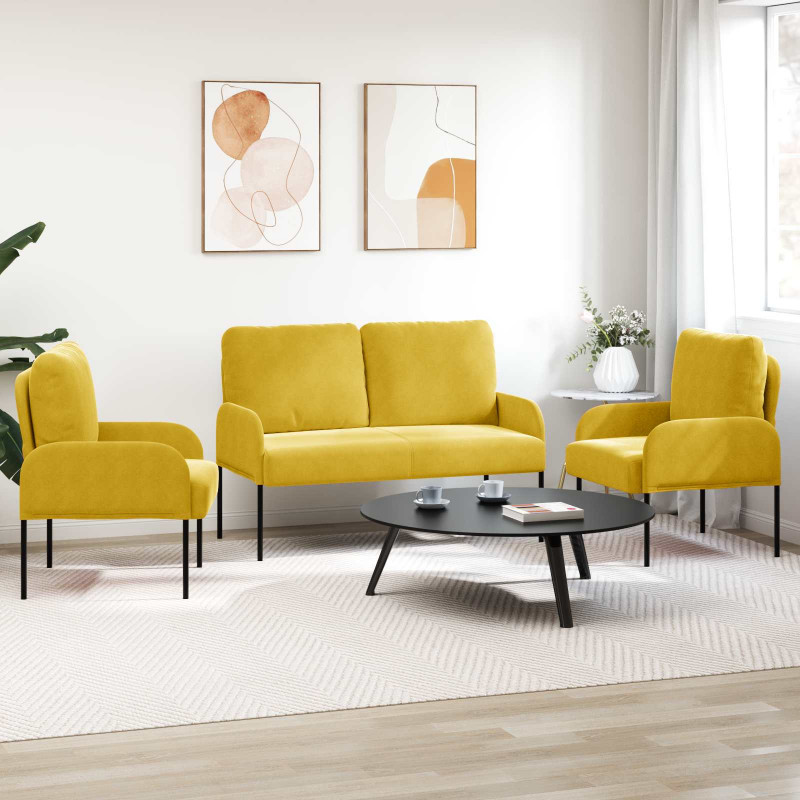 Zestawy sof z poduszką 3 pcs Żółty 115 x 56 x 80 cm sklejka