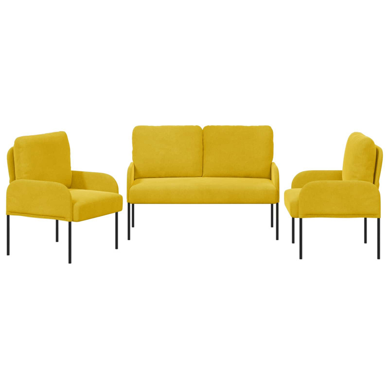 Zestawy sof z poduszką 3 pcs Żółty 115 x 56 x 80 cm sklejka