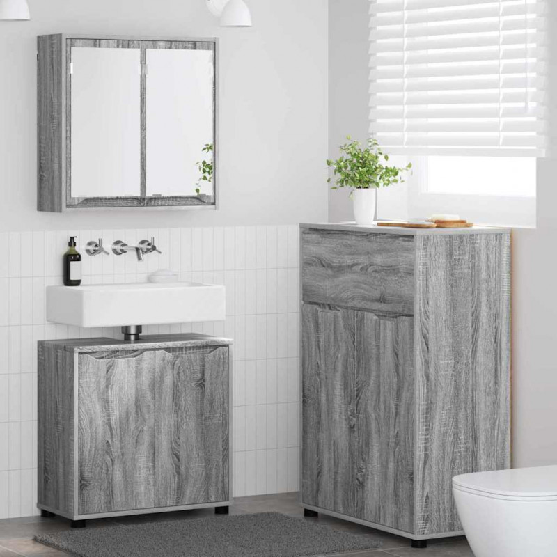 Zestaw mebli łazienkowych z szufladą z półką 3 pcs Szary Sonoma