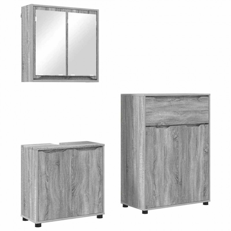 Zestaw mebli łazienkowych z szufladą z półką 3 pcs Szary Sonoma