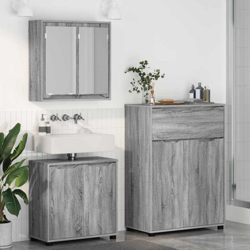 Zestaw mebli łazienkowych z szufladą z półką 3 pcs Szary Sonoma
